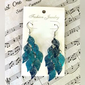 NEW!!! Blue Leaf Dangle Earrings